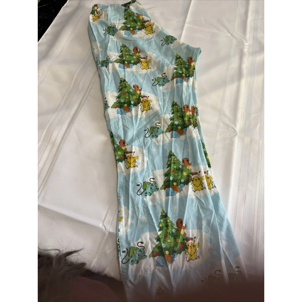 Pokemon Christmas Pajama Pants Mens Blue Holiday Pikachu Bulbasaur Squirtle L